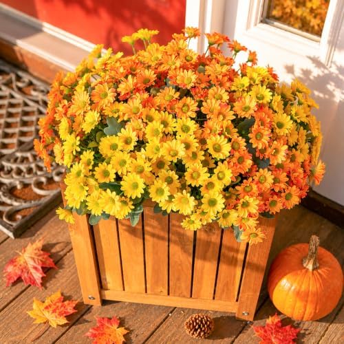 Daisy Artificial Flowers for Outdoors Summer Fall Decoration, 6 Bundles Fake Mums Silk Flowers for Outside Look Real UV Resistant Fake Plants Faux Flowers for Planter Front Door Home Indoor Porch, Mix - Image 2