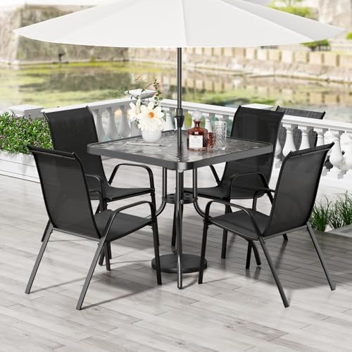 TLSUNNY 5 Pieces Patio Dining Set for 4, Glass Table and Textilene Chair by TLSUNNY