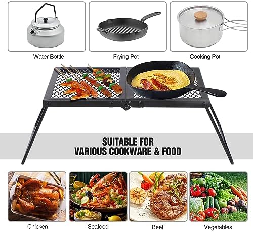 REDCAMP Folding Campfire Grill Heavy Duty Steel Grate, Portable Camp Fire Cooking Rack Over Fire Pit with Carrying Bag for Outdoor BBQ Camping - Image 6