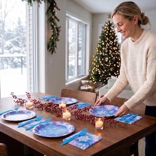 100 Pcs Disposable Winter Frozen Tableware Set for 25 Guests - Image 3
