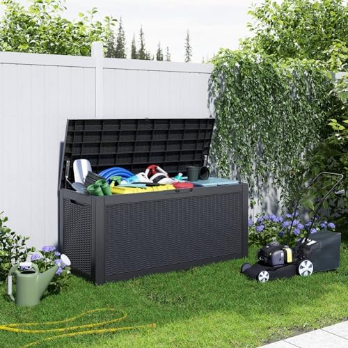 101 gallon Resin Deck Box, Outdoor Storage Box, Waterproof UV Resistant Lockable，Weatherproof Organizer for Patio Furniture Cushions, Pool Accessories, Garden Tools, Indoor & Outdoor Use - Image 2