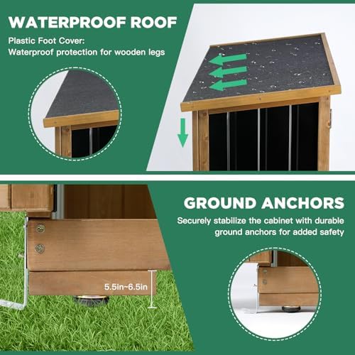 Ketive Outdoor Storage Cabinet, Wood & Metal Storage Shed with Weather-Resistant Roof, Double Lockable Doors, Removable Shelves & Adjustable Feet, for Patio, Backyard, Poolside, 46" x 18" x 68" - Image 4