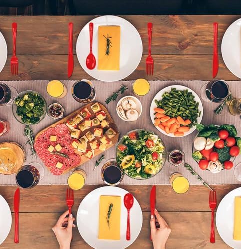 HEIPINIUYE 75 Pack Red Plastic Cutlery Heavy Duty Red Plastic Knives Forks and Spoons Disposable Silverware Set for 25 Guest Camping Birthday Baby Shower Party Cutlery Set - Image 5