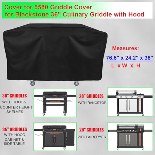 Griddle Cover for Blackstone 36" Culinary Griddle with Hood, 600D Heavy Duty Waterproof Flat Top Grill Cover for Blackstone 28" Griddle with Rangetop Airfryer - Image 2