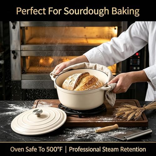 QuliMetal Enameled Cast Iron Cookware Set, 4-Piece Pots and Pans Set with Lids, 10.25" Skillet, 2QT Saucepan, 2.8QT & 4.8QT Dutch Ovens, Oven Safe to 500°F, All Stovetops Compatible - Cream White - Image 4