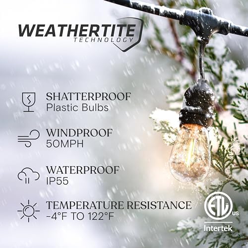 Brightech Ambience Pro LED String Lights - 24 Ft Commercial Grade Patio Lighting Outdoor Waterproof - 7 Heavy Duty Porch Lights for Outside, Christmas, Backyard - 1W Vintage Edison Bulbs, Dimmable - Image 2