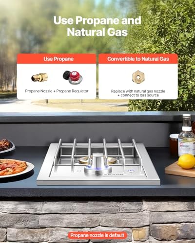 VEVOR Single Grilling Side Burner, 17,000BTU Liquid Propane Side Burner for Outdoor Kitchen, Convertible to Natural Gas, 304 Stainless Steel Built-in Single Grill Burners with LED for BBQ Grill Island - Image 4