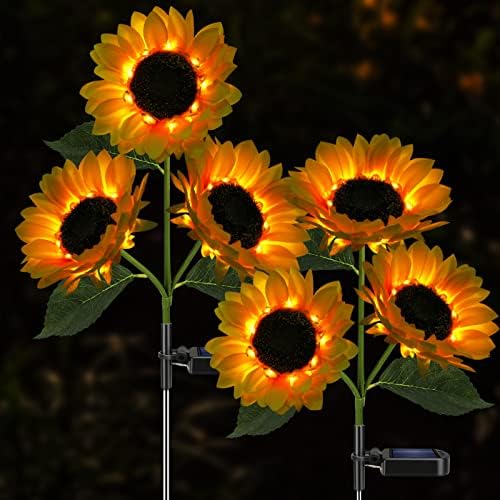 Solar Sunflower Lights Flowers Outdoor Waterproof for Yard Garden Cemetery by Meagoo