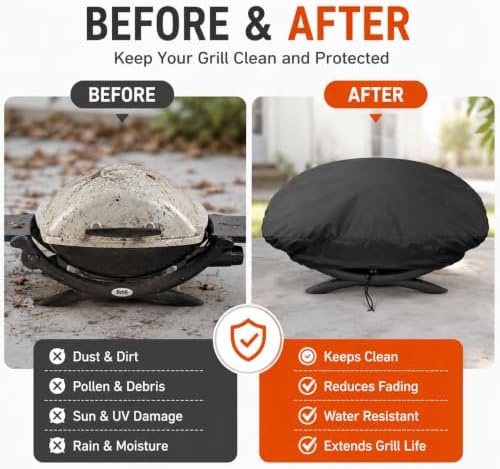 BBQ Grill Cover for Weber Q 2200N 2025-present, Custom Size Portable Barbecue Protector with Drawstring for Tabletop Round Grills, Outdoor Storage - Image 6