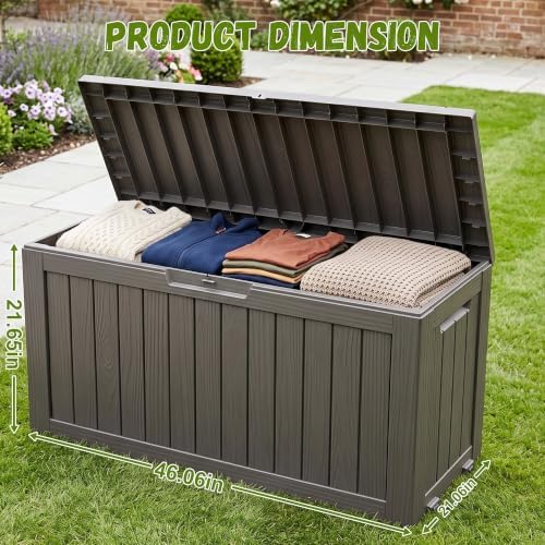 ROJIK 160 Gallon Outdoor Storage Box Waterproof,Weatherproof Deck Boxes Outdoor Lockable,Resin Outside Storage Box for Garden Tools, Accessories,Cushions(Grey) - Image 2