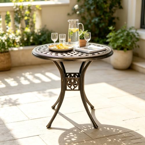 30.31" Outdoor Patio Dining Table, Cast Aluminum Patio Bistro Table, Round Patio Metal Table, Patio Furniture Set with 2.36" Umbrella Hole for Balcony Lawn Garden Backyard by PATIO-IN