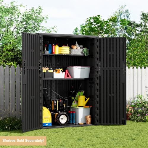 KINYING Outdoor Storage Shed,57 Cu.ft Vertical Outdoor Storage Cabinet Waterproof, Outdoor Resin Tool Shed for Patio Furniture, Garden Tools, Pool Accessories, Lawn Mower(Black Color) - Image 6