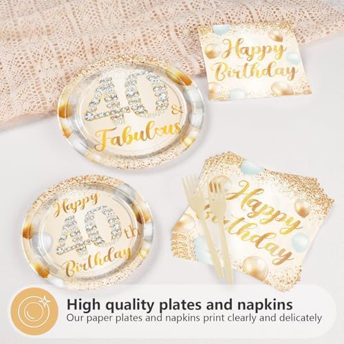 96Pcs Happy 40th Birthday White and Gold Party Decorations,Serves 24 - Image 3