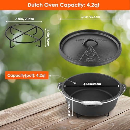 LIFERUN 4.2 Quart Cast Iron Dutch Oven Pot with Lid, Black - Image 3