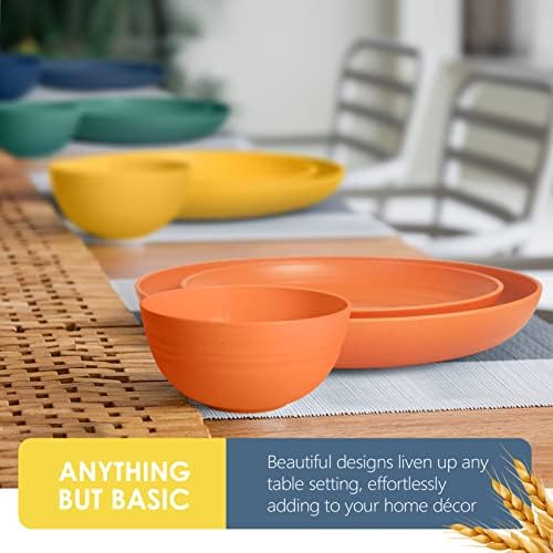 Teivio 16-Piece Kitchen Plastic Wheat Straw Dinnerware Set, Service for 4, Dinner Plates, Dessert Plate, Cereal Bowls, Cups, Unbreakable Plastic Outdoor Camping Dishes, Autumn Multicolor - Image 6