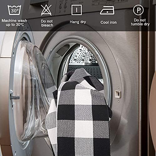SEEKSEE Fall Decor Buffalo Plaid Rug 4' x 6' Black and White Large Front Door Mat, Layering Area Rug, Washable Cotton Rug for Outdoor Patio Entryway Indoor Living Room Kitchen Dining Room Decor - Image 6