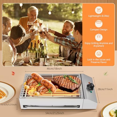 Countertop Electric BBQ Grill, 1800W Commercial Electric BBQ Grill Outdoor with Adjustable Temperature Range Practical Tray and Portable Commercial Non-Stick Barbecue Griddle Rack for Domestic Party - Image 2