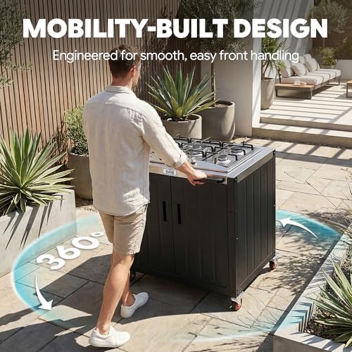 Feasto Outdoor Kitchen Island with Propane Gas Stove, Storage Cabinet & Cover - Image 6