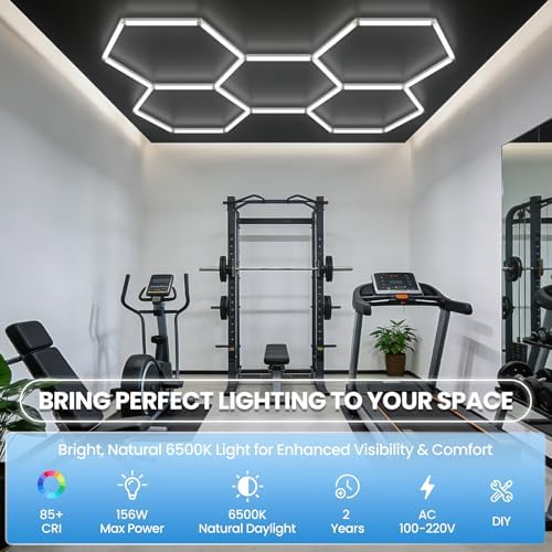 Hexagon Garage Lights LED Garage Light - Easy Install 156W 6500K Super Bright Honeycomb Light for Workshop Warehouse Car Detailing Shop Exhibition Hall Gym (5 Pack) - Image 2