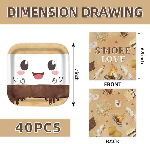 40Pcs S'more Birthday Party Plates and Napkins for 20 Guests Tableware S'mores Camping Supplies for Kids Baby Shower Birthday Party Decorations - Image 2