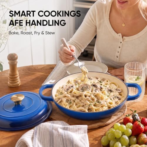 Dutch Oven Enameled Cast Iron with Lid - Big Dual Handles - Oven Safe up to 500°F - Classic Round Pot for Versatile Cooking 3 QT Shallow Pot Blue - Image 7