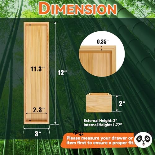 Lixple Bamboo Kitchen Drawer Organizer, 2 Pack, 12" x 3" x 2" - Image 2