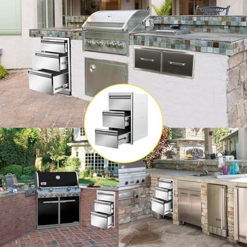 Outdoor Kitchen Drawers 14" W x 25.4"H x 21"D Triple BBQ Drawers Stainless Steel Built-in Drawer for Outdoor Kitchen Island, Patio Grill Station - Image 6
