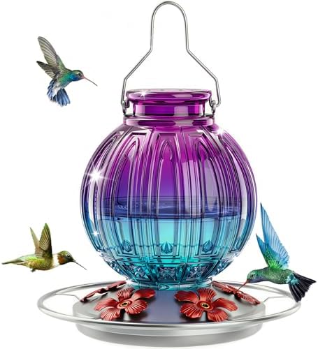 Glass Hummingbird Feeder for Outdoors Hanging, 26 fl oz Bird Nectar Feeder by GreteGotye