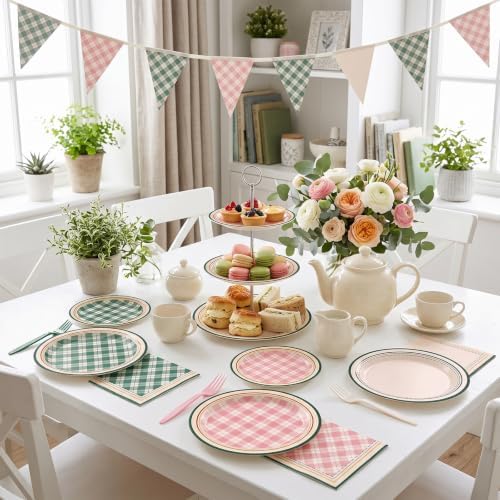 96Pcs Camp Bachelorette Decorations Plaid Plates and Napkins,Serves 24 - Image 6