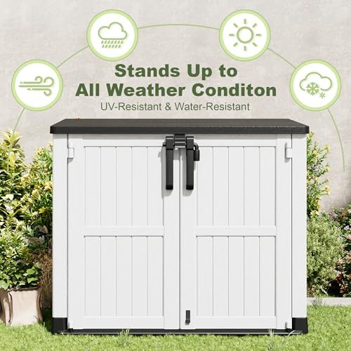 Plastic Outdoor Storage Shed, 36 Cu Ft Waterproof Outdoor Storage Cabinet with Dual Lock Door for Backyard, Patio, Garage, Garden to Store Tools & Accessories, Wood-Grain（Ashen - Image 4
