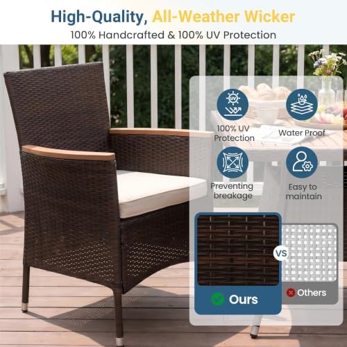 10-Pieces Ratton Patio Table and Chairs with Acacia Tabletop for Outdoor - Image 6