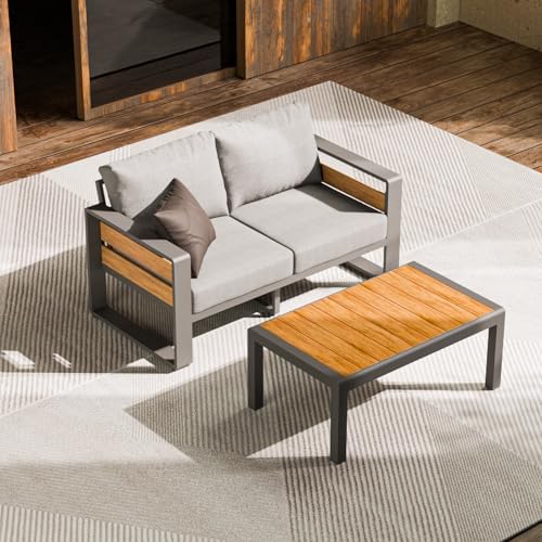 ZANDOR Aluminum Outdoor Patio Furniture-Loveseat with Table,Dark Gray by ZANDOR%7CGoodtimesstartoutside