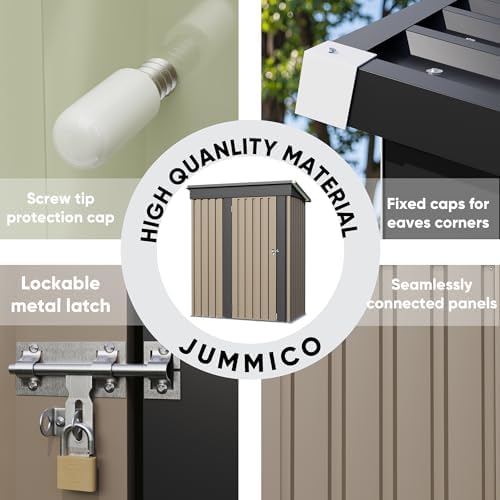 JUMMICO Metal Outdoor Storage Shed 5 x 3 FT Metal Shed with Lockable Door,Waterproof Garden Tool Shed Storage House for Backyard Patio Lawn, Brown - Image 4