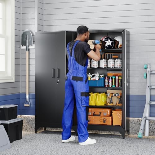 Yizosh Metal Garage Storage Cabinet with 2 Doors and 4 Adjustable Shelves - 71" Steel Lockable Filing Cabinet,Locking Tool Cabinets for Home,Office,Garage,Gym,School - Image 2