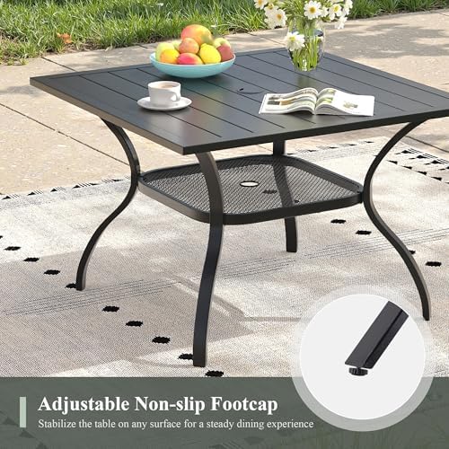 Outdoor Dining Table with Adjustable Umbrella Hole, 37.8" All-Weather Square Patio Dining Table for 4, Metal Patio Table for Garden Lawn Porch Deck Yard, Black - Image 7
