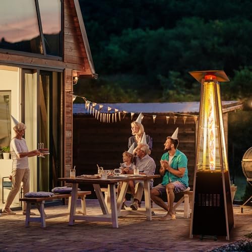 Flame Pyramid Pool Heater, Triple Safety Protection Portable Patio Heater with Patio Cover, Warm Glass Tube with Durable Wheels-Black - Image 3