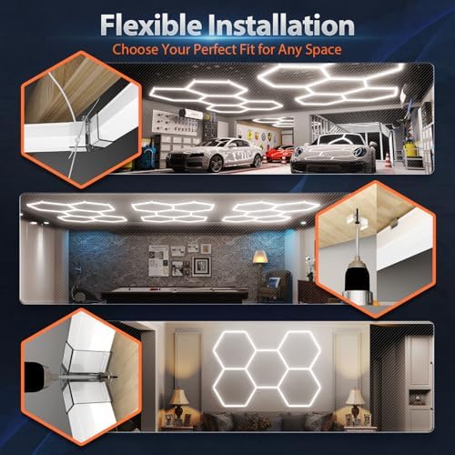 Hexagon Garage Lights: 581W 83 Pack 22 Grids LED Garage Lights - Easy Install 6500K Super Bright Honeycomb Light for Warehouse, Car Detailing Shop, Exhibition Hall, Gym - Image 7