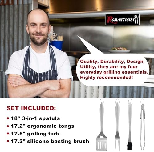 ROMANTICIST 4pc Heavy Duty Grill Accessories for Top Chef - Professional Grill Tools Set & Basic BBQ Tools for Backyard Restaurant Outdoor Kitchen - Deluxe Grill Gift for Dad on Father’s Day Christmas - Image 2