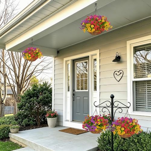 2 Set Artificial Hanging Flowers with Baskets for Outdoor Decor - Image 2