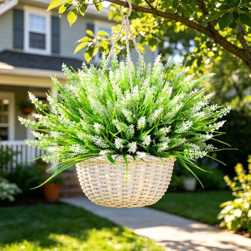 24 Bundles Faux Outdoor Plants, UV Resistant Artificial Fake Lavender Flowers with Monkey Grass for Outdoors, Realistic Faux Lavender Greenery Shrubs for Porch Yard Garden Window Box Home Decor - Image 4
