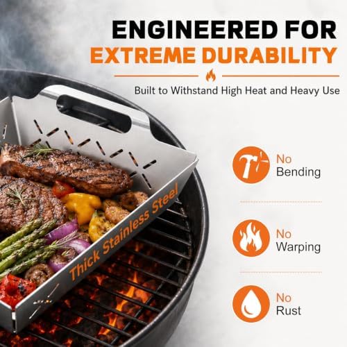 3 PSC Grill Baskets for Outdoor Grill, Stainless Steel Vegetable Basket Set - Image 4