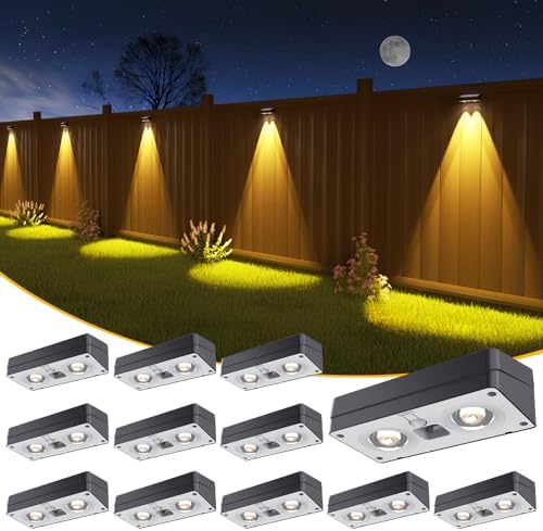 JOFIOS Solar Fence Lights 12 Pack, 50 Lumens Outdoor Fence Solar Lights with 12 Modes RGB Color Glow LED Solar Lights Outdoor Waterproof, Solar Lights for Patio, Backyard, Deck, Fence, Railing. by JOFIOS