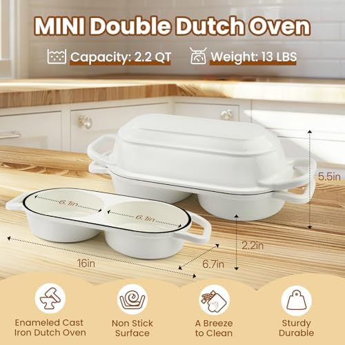 YONILL Mini Double Dutch Oven with Lid for Sourdough Bread Baking (White) - Image 4