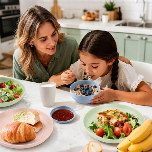 Wheat Straw Dinnerware Sets for 4, 16 Piece Unbreakable Kids Dinnerware Set, Toddler Plates and Bowls Sets, Kitchen Plates and Bowls Set, Lightweight Dish Set for Travel Camper Dishes - Colorful - Image 2