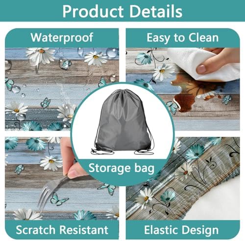 Floral Picnic Table Cover with Bench Covers, Camping Essentials, Wooden Flower Butterfly Waterproof Windproof, Fitted Tablecloth Cover with Elastic Edge, for Indoor, Outdoor, 3 PCS, 30x72 Inch - Image 4