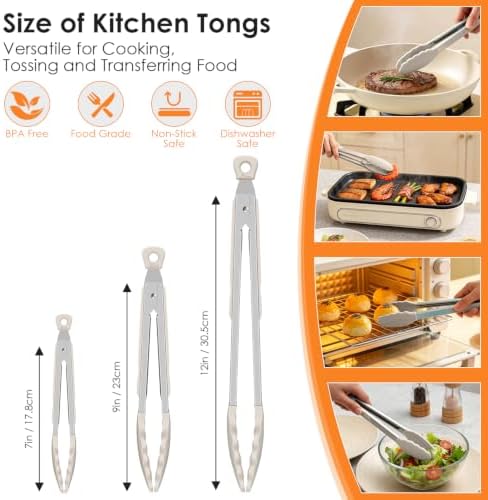 HOTEC Stainless Steel Kitchen Tongs with Silicone Tips, Set of 3-7",9" &12" - Image 2