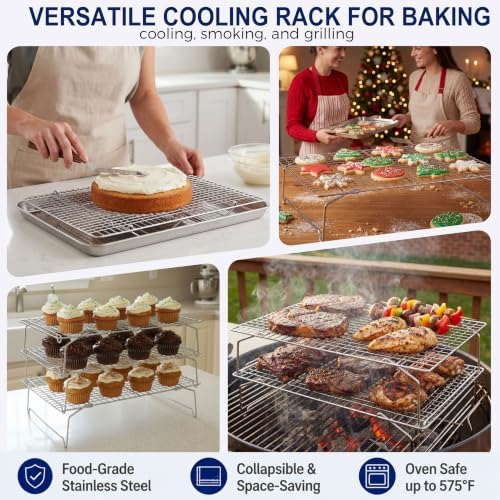 E-far Cooling Rack 15”x10”, 2-Tier Collapsible for Cooking and Baking - Image 4