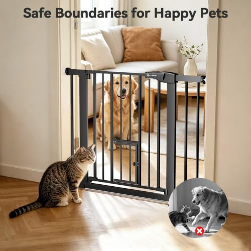 COMOMY Auto Close Pet Gate with Cat Door, 29.5"-40.5" Dog Gate for House - Image 2