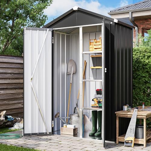 Aoxun Vertical Outdoor Storage Cabinet 3.5’x2’ with Floor & Shelves Black - Image 6