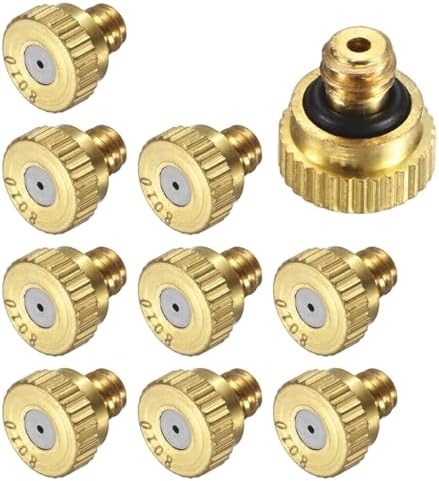 M METERXITY 10-Pack Brass Misting Nozzles, 0.031inch/0.8mm Orifice Heavy Duty 10/24 UNC Screw Thread Misting Nozzle Plug for Outdoor Spray Cooling System/Patio Mist System/Dust Control by MMETERXITY